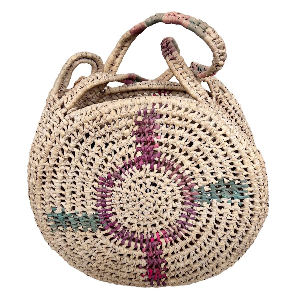 Boho Round Woven Straw Tote Bag
